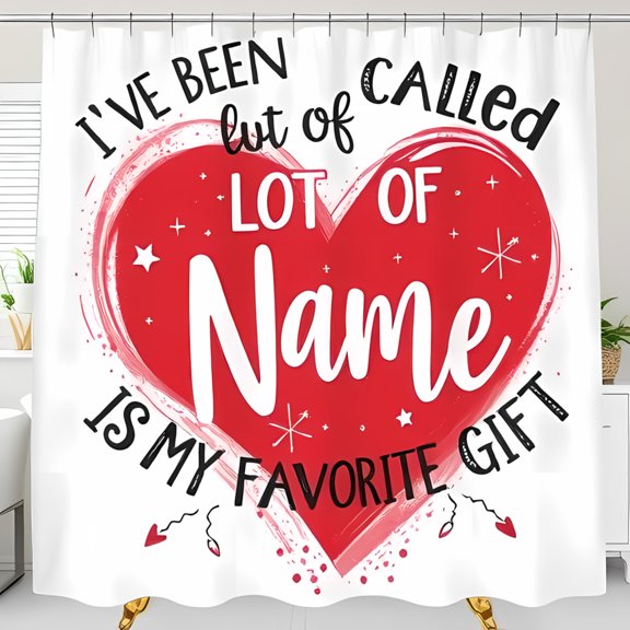 Hand-Drawn Red Heart Shower Curtain with Whimsical Stars & Playful Message - Perfect Gift for Loved Ones