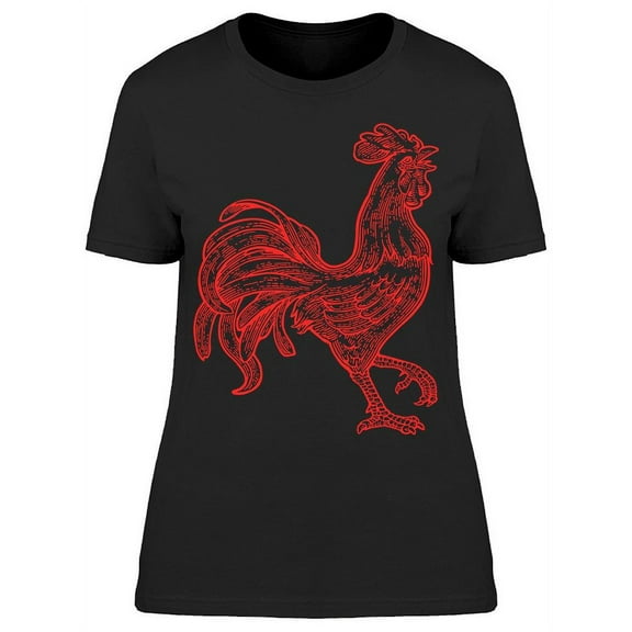 Hand Drawn. Rooster T-Shirt Women -Image by Shutterstock, Female Medium
