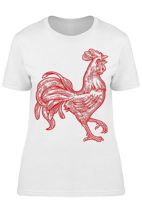 Hand Drawn. Rooster T-Shirt Women -Image by Shutterstock, Female Medium
