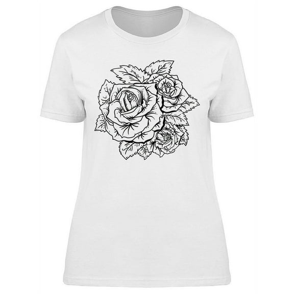 Hand Drawn Roses T-Shirt Women -Image by Shutterstock, Female 3X-Large