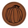 thumbnail image 1 of Hand Drawn Round Pumpkin Doodle Fall Thanksgiving Halloween 2.5" Faux Leather Round Engraved Iron-On Patch - Brown, 1 of 6