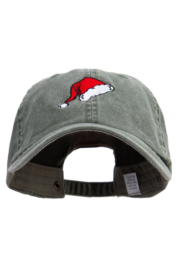 Hand Drawn Santa Claus Hat Embroidered Big Size Washed Pigment Dyed Cap - Olive XL-3XL