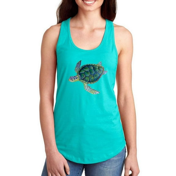Hand Drawn Sea Turtle Racerback Tank Women -Image by Shutterstock, Female XX-Large