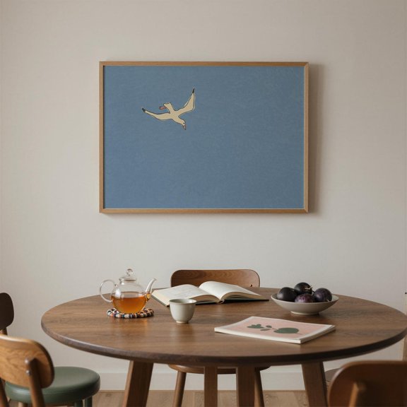 Hand-Drawn Seagull Print Minimalist Beach House Wall Art Modern Coastal Decor Horizontal