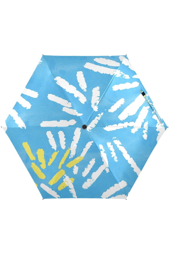 Hand Drawn Simple Lines Umbrellas for Sun Auto Open Close UV50+ Waterproof 5-Fold Compact Fiberglass Frame