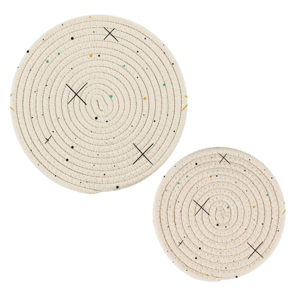 Hand Drawn Simple Patterns Cotton Braided Potholders, 2 Pack Heat-Resistant Pads 7.09'' and 9.45''