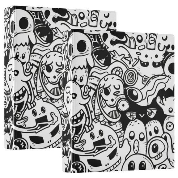 Hand Drawn Skulls Horror Round Ring Binder 3 Rings 1.5" Capacity File Storage for A4 Size Paper for Office Classroom Student Recipe 1 Pack