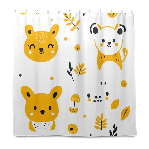 Hand Drawn Small Animals 72x72 Waterproof Shower Curtain Liners Durable Metal C-Hooks Fade-Proof Thermal Print Anti-Splash