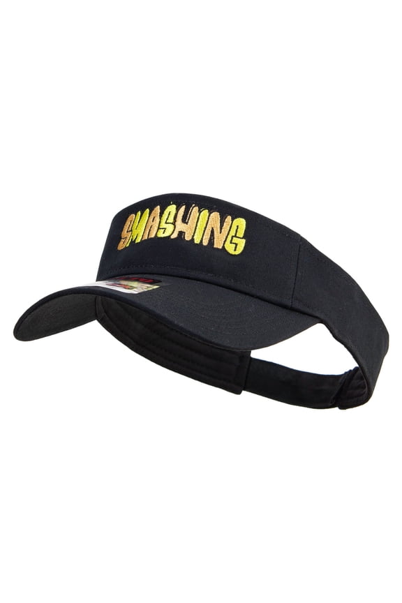 Hand Drawn Smashing Embroidered Cotton Twill Sun Visor - Black OSFM
