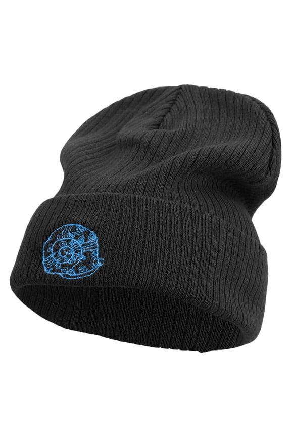 Hand Drawn Snail Shell Embroidered Big Size Cuff Long Beanie - Black XL-3XL
