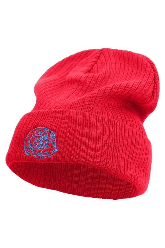Hand Drawn Snail Shell Embroidered Big Size Cuff Long Beanie - Red XL-3XL