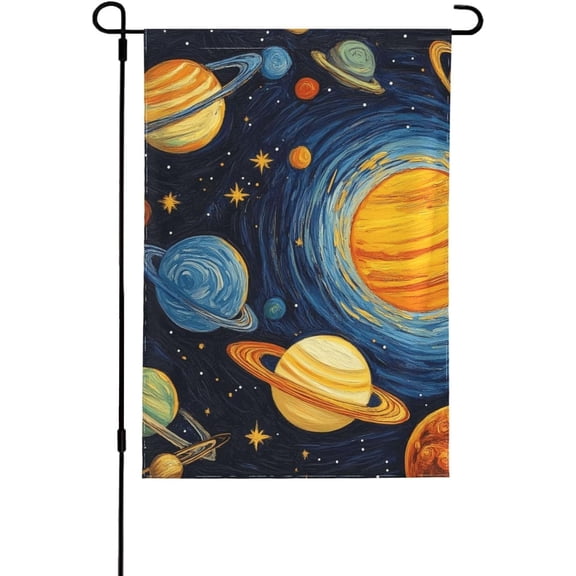Hand Drawn Solar System Garden Flag, 12.5 x 18 Inch Double Sided Outdoor Decorative Yard Flag, Polyester Weather Resistant for Lawn Patio Balcony Backyard