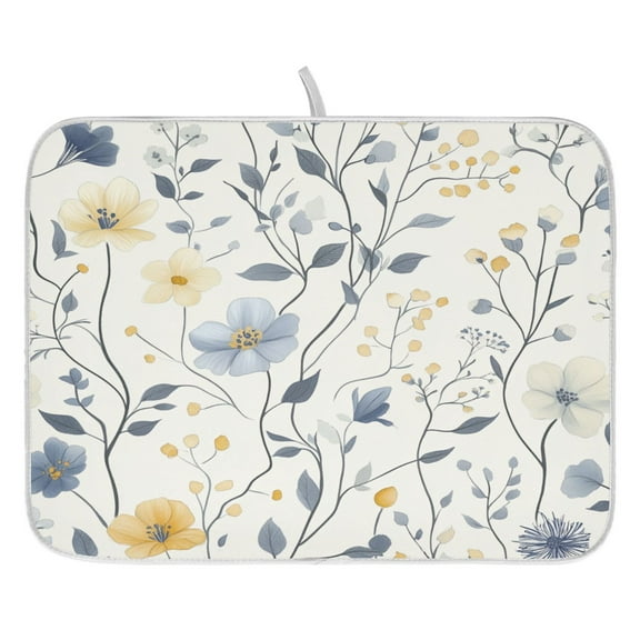 Hand Drawn Spring Flowers Dish Drying Mat for Kitchen, Quick Drying Absorbent Soft Durable 16" x 18"