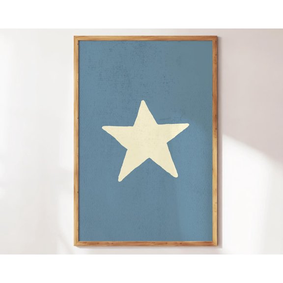 Hand Drawn Star Blue Stars Wall Art Unframed Paper Print