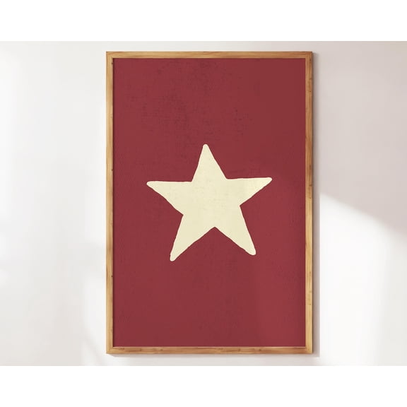 Hand Drawn Star Maroon Red Stars Wall Decor Unframed Paper Print