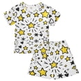 thumbnail image 1 of Hand Drawn Star Pattern Summer Pajama Set Soft Cotton Short Sleeve Sleepwear 2PCS Pajama Sets Breathable Lounge Set Size 10Y, 1 of 7
