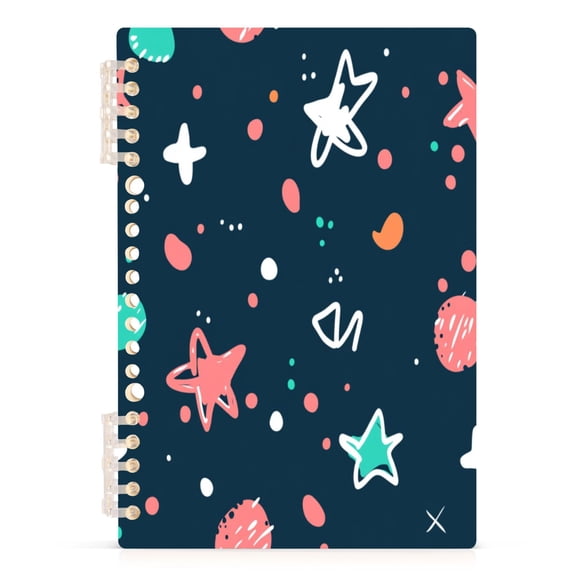 Hand Drawn Stars A5 8.3x5.7in PP Notebook, Adjustable Rings, 60 Sheets, Diary or Journey Note