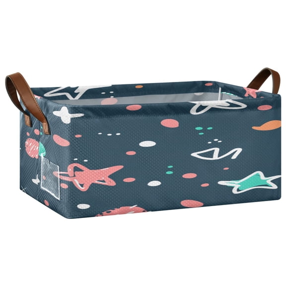 Hand Drawn Stars Open Home Storage Bins Foldable Metal Frame Shelf Baskets 16.9x11.4x7.7in Water-Resistant