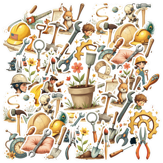 Hand-Drawn Stationery Stickers Construction Kids Stickers Toy Building Site Stickers for Laptops Notebooks Suitcases