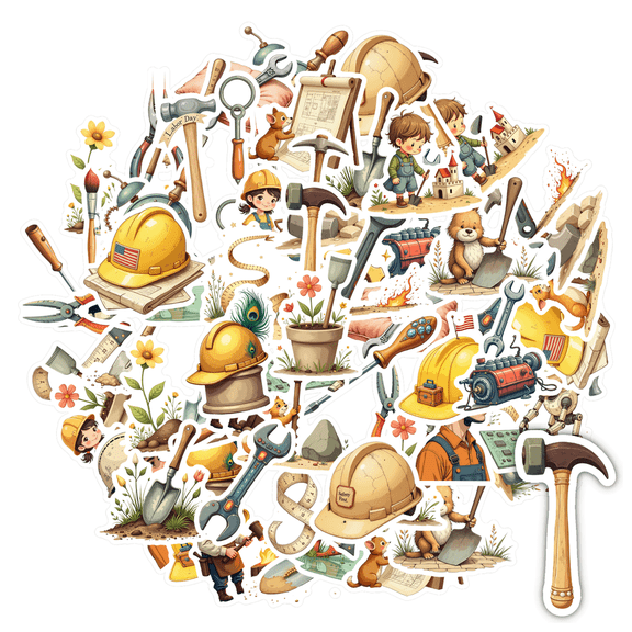 Hand-Drawn Stationery Stickers Construction Kids Stickers Toy Building Site Stickers for Laptops Notebooks Suitcases