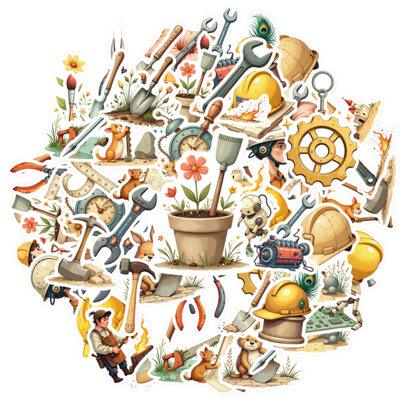 Hand-Drawn Stationery Stickers Construction Kids Stickers Toy Building Site Stickers for Laptops Notebooks Suitcases