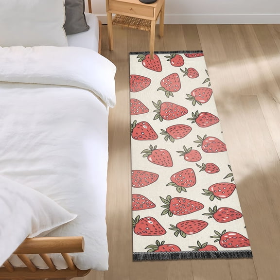 Hand Drawn Strawberry Runner Area Rug 2x6 Soft Non-Slip Washable Bedside Carpet for Hallway Bedroom Living Room Home Decor
