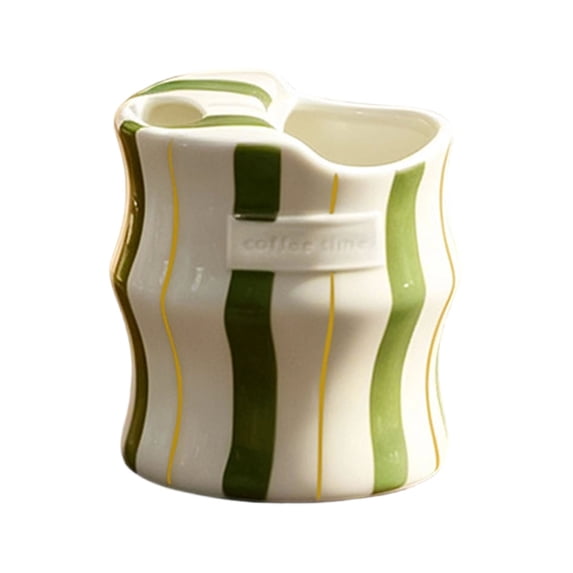 Hand Drawn Striped Wavy Ceramic Mug, Unique Porcelain Latte Cup, Cute Coffee Cup for Home Daily Use & Gift