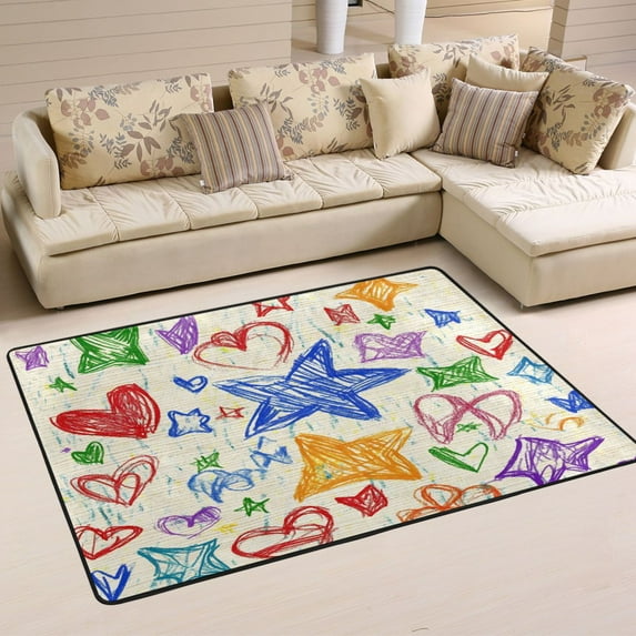 Hand Drawn Style Graffiti Soft Polyester Area Rug 36''x24'', Non Slip, Memory Foam, Water Absorbent