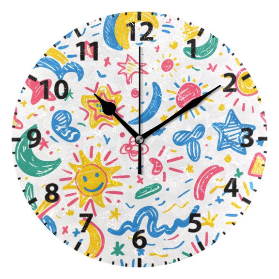Hand Drawn Sun and Moon Wall Clock 10in Round Artistic Oil Painting Home Decor Desk Table Clock