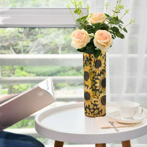 Hand Drawn Sunflowers Flower Vase 11.8x3.9 inch Vases Clear Non Breakable Plastic for Modern Home Wedding Decor