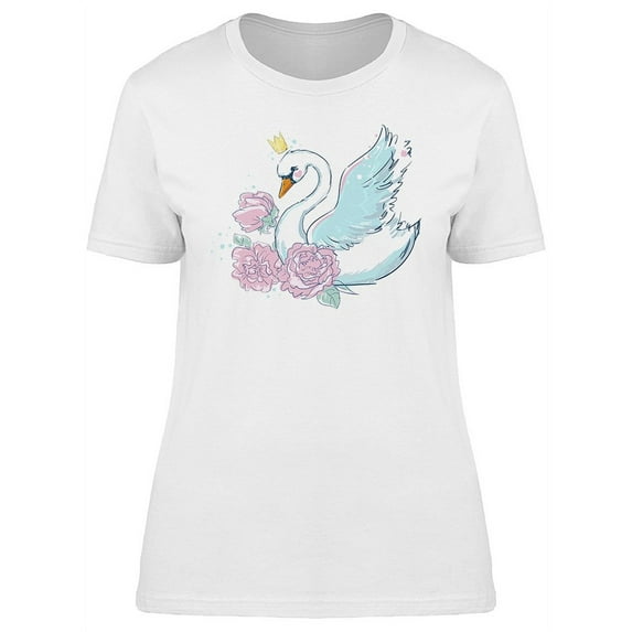 Hand Drawn Swan Roses T-Shirt Women -Image by Shutterstock, Female Large