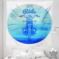 thumbnail image 1 of Hand Drawn Tapestry, Vintage Hand Drawn Motorcycle with Lets Ride Words Poster Image, Fabric Wall Hanging Decor for Bedroom Living Room Dorm, 5 Sizes, Sky Blue and Dark Blue, by Ambesonne, 1 of 1