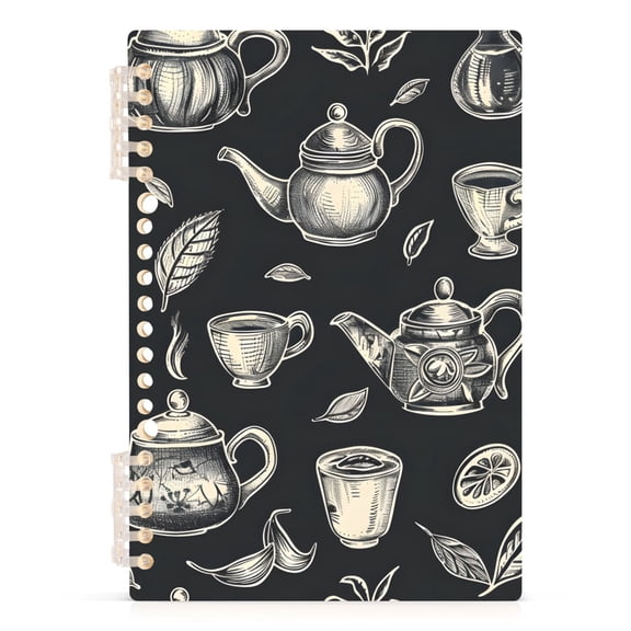 Hand Drawn Tea Pots Spiral Journal Notebook College Ruled Notebook 8.3" x 5.7" A5 Lined Thick Paper Page