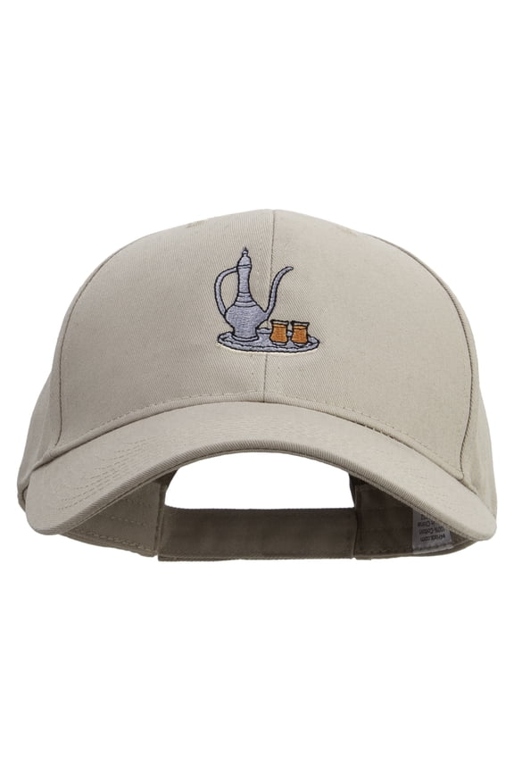 Hand Drawn Teapot Embroidered New Big Size High Profile Twill Cap - Khaki XL-3XL