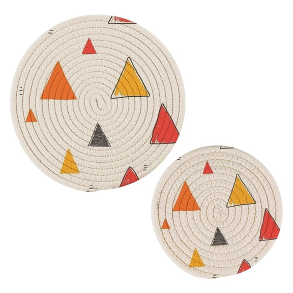 Hand Drawn Triangle Pattern Cotton Braided Potholders, 2 Pack Heat-Resistant Pads 7.09'' and 9.45''