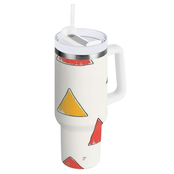 Hand Drawn Triangle Pattern Insulated Tumblers 40oz Double-Walled Stainless Steel Water Bottles Car Handle