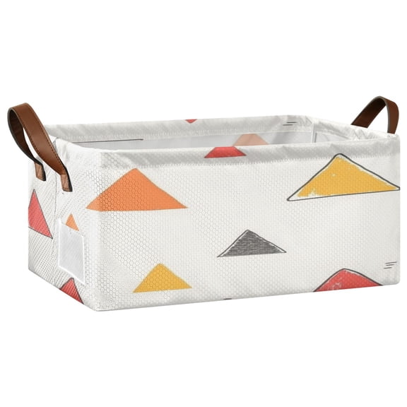 Hand Drawn Triangle Pattern Open Home Storage Bins Foldable Metal Frame Shelf Baskets 16.9x11.4x7.7in Water-Resistant