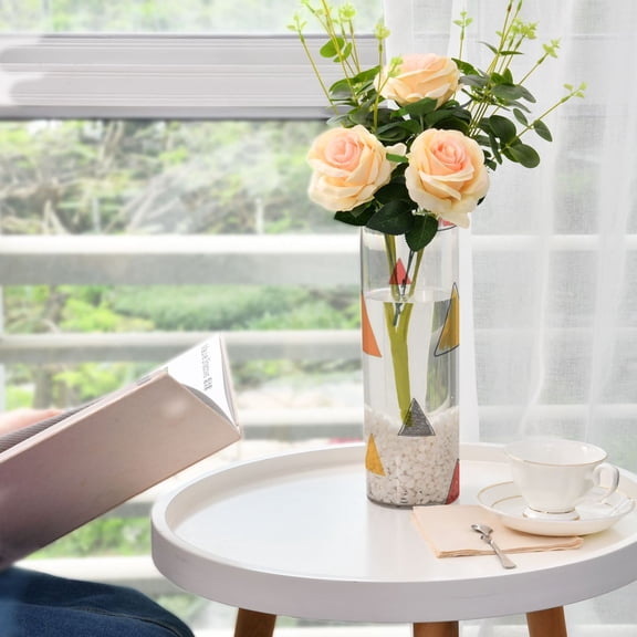 Hand Drawn Triangle Pattern Plastic Vase 11.8'' x 3.9'' Transparent Non Breakable Decorative for Family