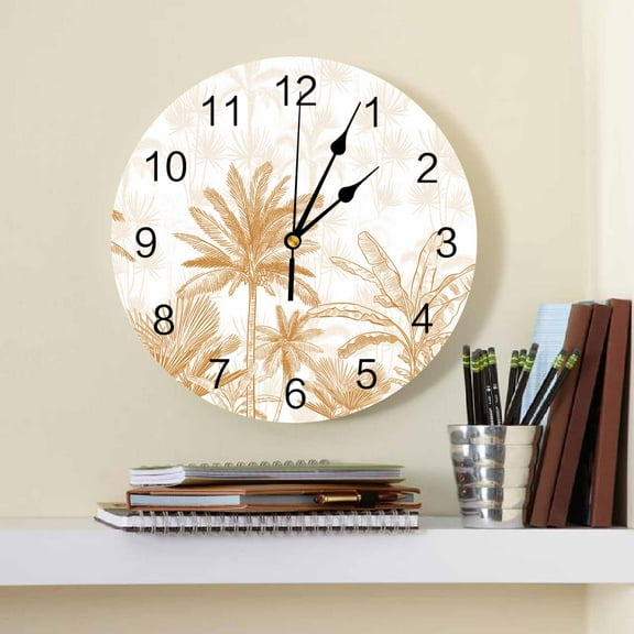 Hand Drawn Tropical Plants Palm Trees Wall Clock Large Modern Kitch Dinning Round Wall Clocks Bedroom Silt Hanging Watch