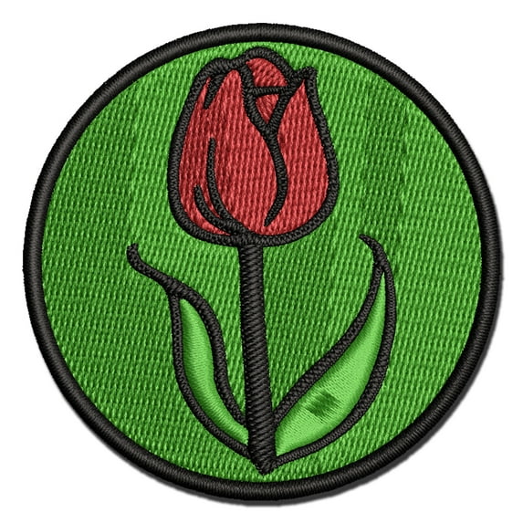 Hand Drawn Tulip Flower Doodle Applique Multi-Color Embroidered Hook & Loop Patch - 2.0 Inch Mini