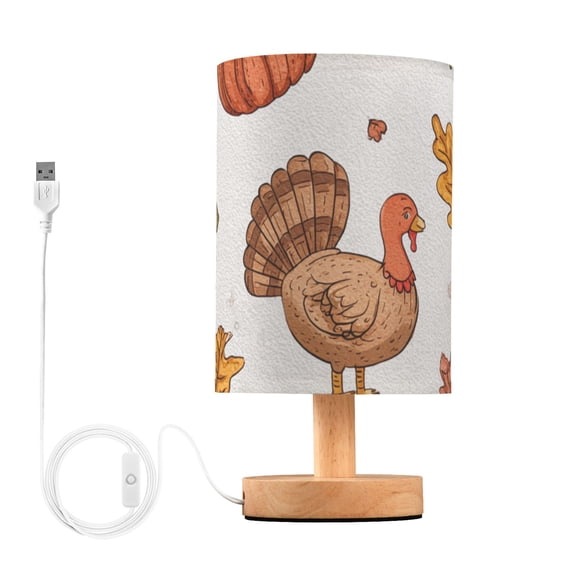 Hand Drawn Turkey Falling Leaves Harvest Thanksgiving Table Lamp with USB Port LED Warm Light Lamp Night Light Home Decor