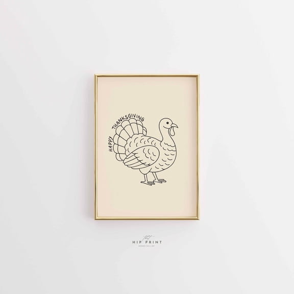 Hand Drawn Turkey Thanksgiving Print, Minimalist Fall Decor, Unframed Paper Poster 8x10in