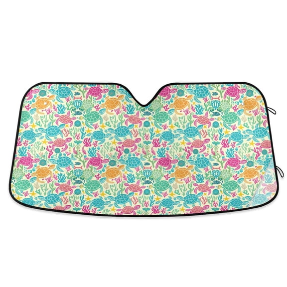 Hand Drawn Turtles Car Windshield Sun Shade Foldable Car Front Window Visor Heat and UV Protection 53x23.5