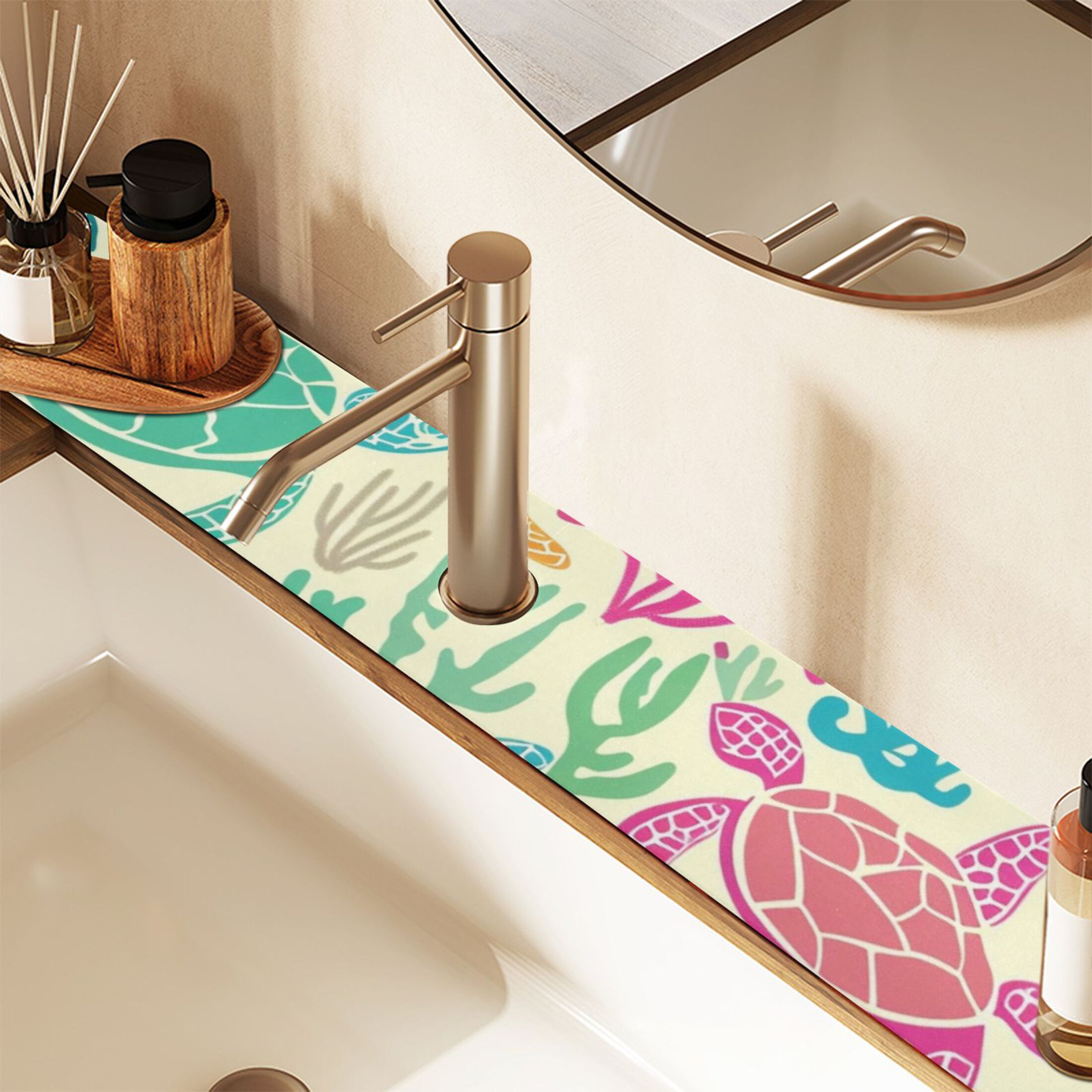 Hand Drawn Turtles Sink Splash Guard Faucet Drying Mat 30