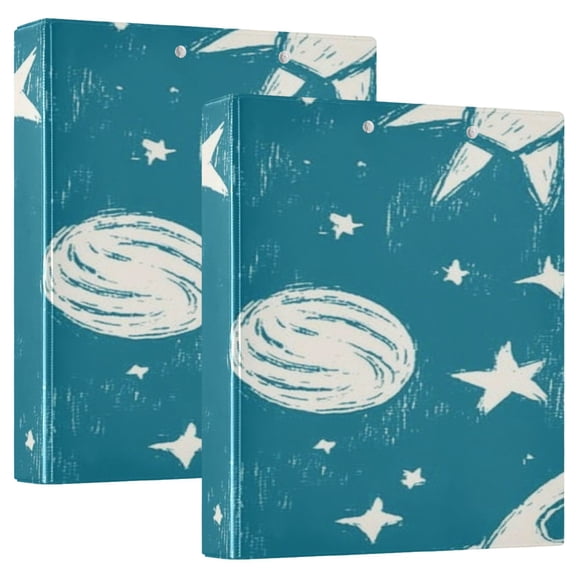 Hand Drawn Universe Scenes 12.4x10.6in PVC Round Ring Binder, D-Ring 3-Hole, Metal Clip, 200 Sheets