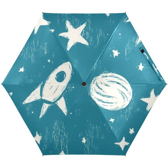 Hand Drawn Universe Scenes Umbrellas for Sun Auto Open Close UV50+ Waterproof 5-Fold Compact Fiberglass Frame