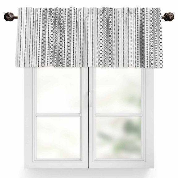 Hand Drawn Valances for Windows, 54 x 18in, Line Grid Threads Lattices Rod Pocket Kitchen Valance Curtain Light Filtering Window Treatments for Living Room Bedroom, 1 Panel