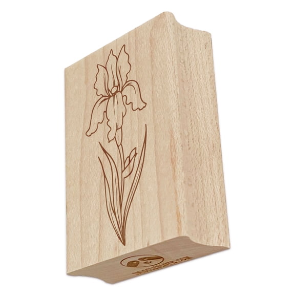 Hand Drawn Violet Iris Flower Rectangle Rubber Stamp Stamping Scrapbooking Crafting - Large 2.5in