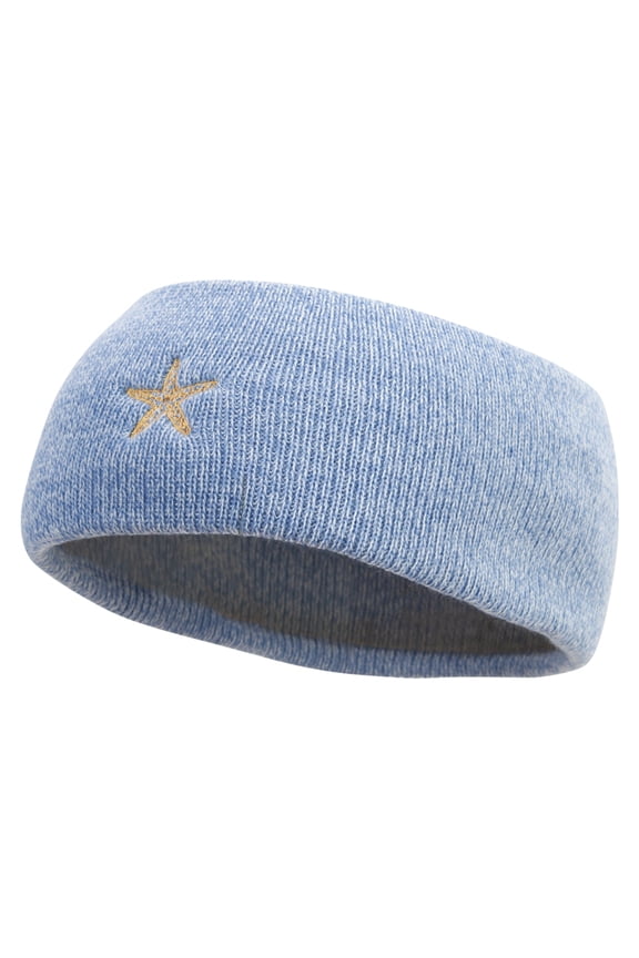 Hand Drawn Water Shell Embroidered Stretch Marled Thick Headband - Blue OSFM