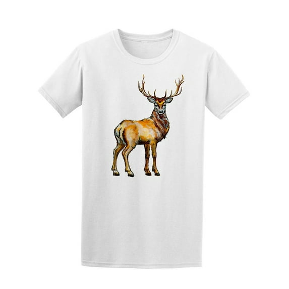 Hand Drawn Watercolor Deer T-Shirt Men -Image by Shutterstock, Male 4X-Large